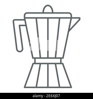 Machine à café icône de ligne mince, concept d'appareils de cuisine, symbole de cafetière sur fond blanc, icône de machine à café Geyser dans le style de contour pour mobile Illustration de Vecteur