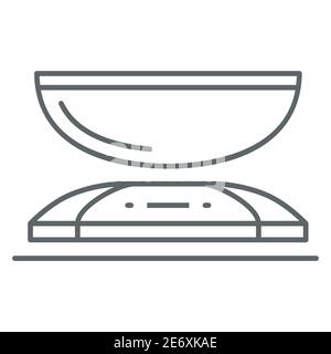 Balance de cuisine icône de ligne mince, concept d'appareils de cuisine, symbole d'échelle de poids sur fond blanc, icône d'échelle dans le style de contour pour le concept mobile et Illustration de Vecteur