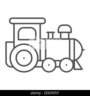 Icône de ligne mince de jouet de moteur, concept de jouets de enfants, petite affiche de train sur fond blanc, icône de jouet de locomotive dans le style de contour pour le concept mobile et le Web Illustration de Vecteur