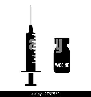Ensemble de l'icône stylisée d'aiguille de seringue et de flacon en verre pour flacon de vaccin. Image vectorielle. Illustration de Vecteur