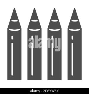 Crayons pour enfants icône pleine, concept fournitures scolaires, quatre crayons signe sur fond blanc, ensemble de quatre crayons icône en style glyphe pour concept mobile Illustration de Vecteur