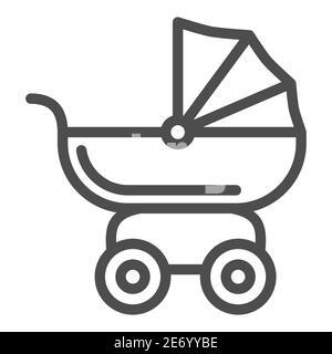 Icône de la ligne Pram for Dolls, concept de jouets pour enfants, affiche de chariot de bébé Toy sur fond blanc, icône poussette de poupée de bébé dans le style de contour pour le concept mobile Illustration de Vecteur