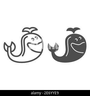 Jouet ligne de baleine et icône solide, jouets enfants concept, signe animal de baleine sur fond blanc, adorable icône de jouet de baleine dans le style de contour pour le concept mobile et Illustration de Vecteur