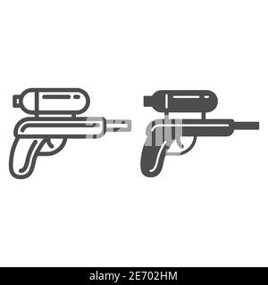 Ligne de pistolet à eau et icône solide, concept de jouets pour enfants, signe de jouet de pistolet sur fond blanc, icône de pistolet à eau dans le style de contour pour le concept mobile et le Web Illustration de Vecteur