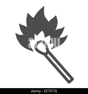 Icône de ligne de match brûlante, concept de pique-nique, allumette avec signe de flamme sur fond blanc, allumette de feu pour icône de feu de joie dans le style de contour pour mobile Illustration de Vecteur