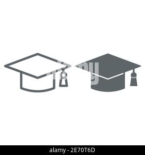 Ligne de chapeau académique et icône solide, concept éducatif, enseigne de chapeau de remise des diplômes sur fond blanc, icône de chapeau de remise des diplômes dans le style de contour pour mobile Illustration de Vecteur