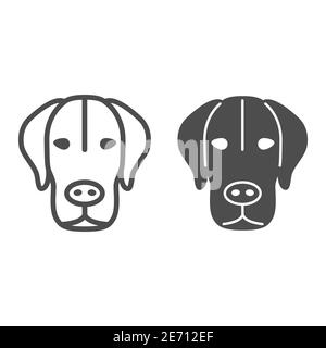 Ligne de tête de chien et icône solide, concept d'animaux de compagnie, signe de visage de chiot sur fond blanc, icône de silhouette de tête de chien dans le style de contour pour le concept mobile et le Web Illustration de Vecteur