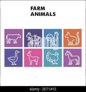 Modèle de conception infographique des animaux de ferme modernes. Husbandry Visualisation infographique en carré sur fond blanc. Modèle d'exploitation pour Illustration de Vecteur