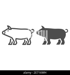 Ligne de porc et icône pleine, concept animaux de ferme, signe de porc sur fond blanc, icône de silhouette de porc dans le style de contour pour le concept mobile et la conception de Web Illustration de Vecteur
