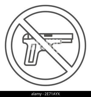 Aucune arme à feu icône de ligne mince, concept de la matière de la vie noire, aucun signe d'avertissement d'armes à feu ou d'armes sur fond blanc, cercle aucune arme à feu interdit signe dans Illustration de Vecteur