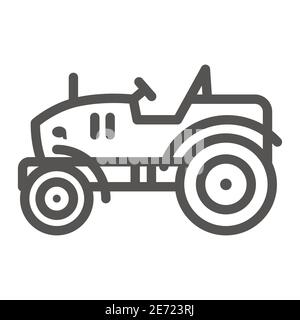Icône de la gamme de mini-tracteurs, concept de jardin et de jardinage, panneau cultivateur sur fond blanc, silhouette de petite icône de tracteur compact en contour Illustration de Vecteur