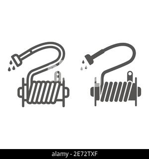 Tuyau d'irrigation et icône solide, concept de jardin et de jardinage, Jets d'équipement d'irrigation signe sur fond blanc, icône de tuyau d'eau dans Illustration de Vecteur