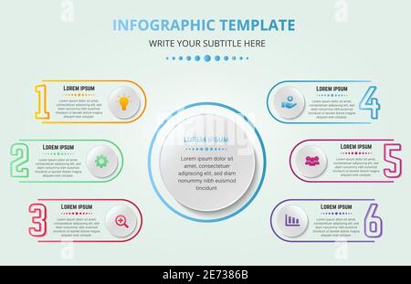Modèle de 6 étapes de l'infographie professionnelle créative colorée Illustration de Vecteur