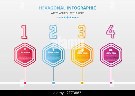 Modèle d'infographie en quatre étapes pour l'entreprise HEXAGON Illustration de Vecteur