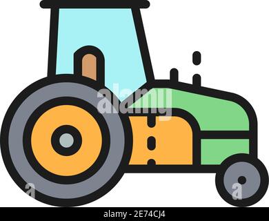 Tracteur, agromoteur, machines agricoles lourdes icône de ligne de couleur plate. Illustration de Vecteur