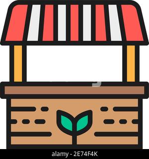 Farmer stall, marché alimentaire, barbage rayé plat ligne de couleur icône. Illustration de Vecteur