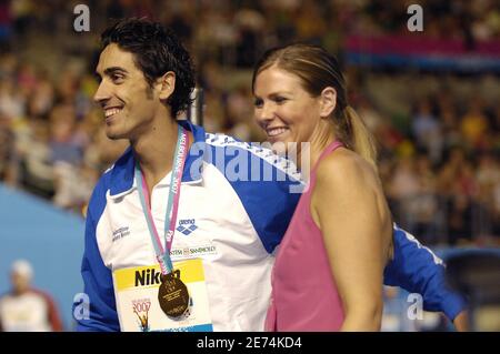 Le 29 mars 2007, Filippo Magnini, en Italie, remporte la médaille d'or sur les 100 mètres de freestyle masculin lors des 12e championnats du monde de la FINA, à la Rod laver Arena, à Melbourne, en Australie. Photo de Nicolas Gouhier/Cameleon/ABACAPRESS.COM Banque D'Images