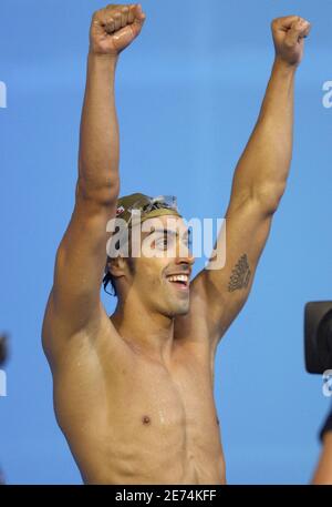 Le 29 mars 2007, Filippo Magnini, en Italie, remporte la médaille d'or sur les 100 mètres de freestyle masculin lors des 12e championnats du monde de la FINA, à la Rod laver Arena, à Melbourne, en Australie. Photo de Nicolas Gouhier/Cameleon/ABACAPRESS.COM Banque D'Images