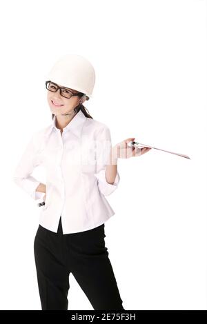 Femme d'affaires portant un casque de sécurité photo de haute qualité Banque D'Images