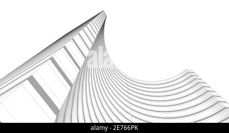 Structure filaire de bâtiment 3D abstraite. Illustration construction idée graphique , idée d'esquisse architecturale. Banque D'Images