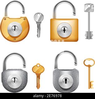 Cadenas et clés en métal de différentes formes ensemble réaliste isolé illustration vectorielle Illustration de Vecteur