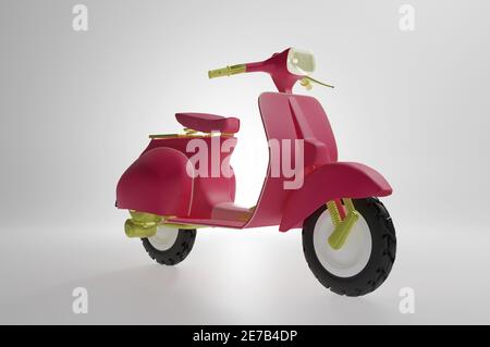 Scooter rose sur fond blanc - rendu 3d , concept Saint Valentin , livraison de nourriture Banque D'Images