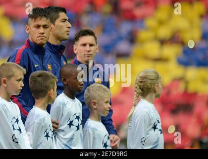 BERLIN, ALLEMAGNE - 6 JUIN 2015 : Neymar photographié lors de la finale de la Ligue des champions de l'UEFA 2014/15 entre Juventus Torino et le FC Barcelone à l'Olympiastadion. Banque D'Images