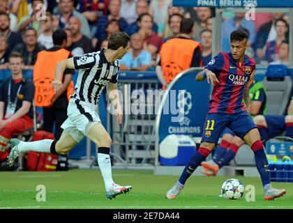 BERLIN, ALLEMAGNE - 6 JUIN 2015 : Neymar photographié lors de la finale de la Ligue des champions de l'UEFA 2014/15 entre Juventus Torino et le FC Barcelone à l'Olympiastadion. Banque D'Images