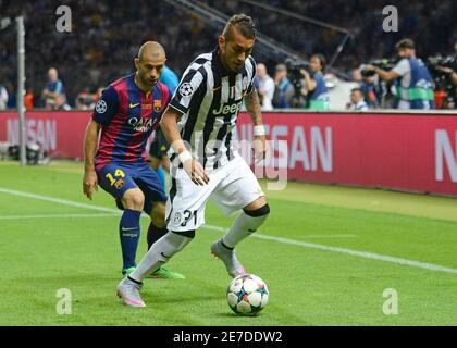 BERLIN, ALLEMAGNE - 6 JUIN 2015 : Alex Sandro photographié lors de la finale de la Ligue des champions de l'UEFA 2014/15 entre Juventus Torino et le FC Barcelone à l'Olympiastadion. Banque D'Images