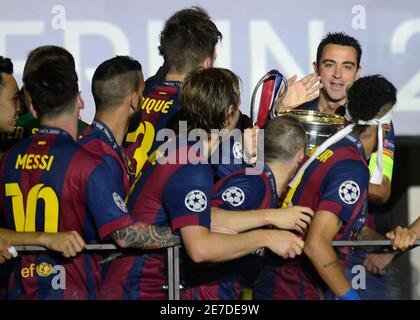 BERLIN, ALLEMAGNE - 6 JUIN 2015 : les joueurs de Barcelone photographiés lors de la cérémonie de remise des prix qui a eu lieu après la finale de la Ligue des champions de l'UEFA 2014/15 entre Juventus Torino et le FC Barcelone à l'Olympiastadion. Banque D'Images