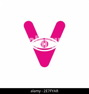 Lettre initiale magenta V avec modèle de logo œil pour votre objectif commercial Illustration de Vecteur