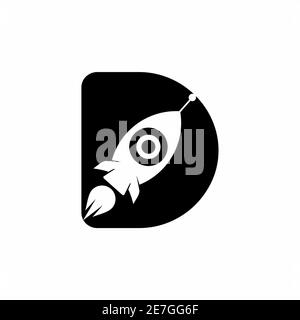 D lettre initiale avec logo en forme de fusée Illustration de Vecteur