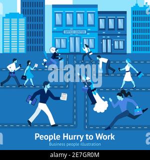 Concept « Business People In pressé » avec bureaux en arrière-plan illustration vectorielle Illustration de Vecteur