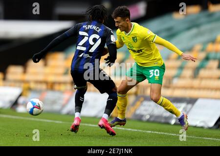 Norwich, Norfolk, Royaume-Uni. 30 janvier 2021. 30 janvier 2021 ; Carrow Road, Norwich, Norfolk, Angleterre, championnat de football de la Ligue anglaise de football, Norwich versus Middlesbrough ; Giannoulis de Norwich City prend Djed Spence de Middlesbrough crédit: Action plus Sports Images/Alamy Live News Banque D'Images