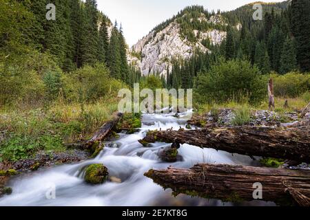 Rivière proche du lac de Kaindy, Kazakhstan Banque D'Images