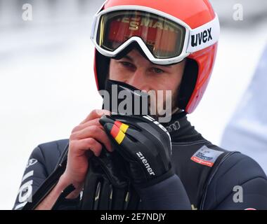 Willingen, Allemagne. 30 janvier 2021. Ski nordique, saut à ski : coupe du monde, grande colline, hommes. Markus Eisenbichler, d'Allemagne, se prépare à la ronde de procès sur la tour de Mühlenkopfschanze. Credit: Arne Dedert/dpa/Alay Live News Banque D'Images