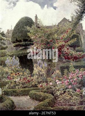 George Samuel Elgood peinture intitulée la Rose Garden à Leven Hall Banque D'Images