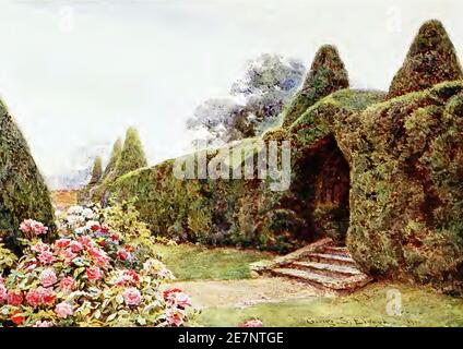 Œuvre d'art vintage de George Samuel Elgood intitulée la haie de Yew à Brickwall, Sussex. Banque D'Images