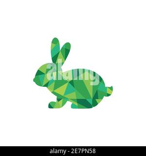 Icône vectorielle avec lapin vert, style simple à facettes. Style de géométrie. Lapin isolé sur fond blanc. Lapin de Pâques. Conception plate. Illustration de Vecteur
