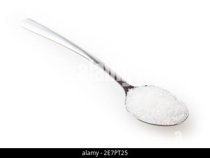 Cuillère à café de sucre isolée sur fond blanc avec chemin de découpe Banque D'Images