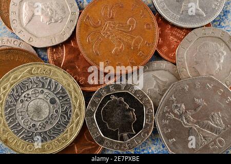 beaucoup de pièces britanniques de différentes confessions Banque D'Images