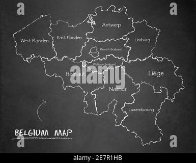 Belgique carte de la division administrative, sépare les régions et les noms, carte design noir tableau noir vecteur Illustration de Vecteur