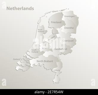 Carte des pays-Bas, division administrative, régions séparées avec noms de régions individuelles, papier cartable 3D vecteur naturel Illustration de Vecteur