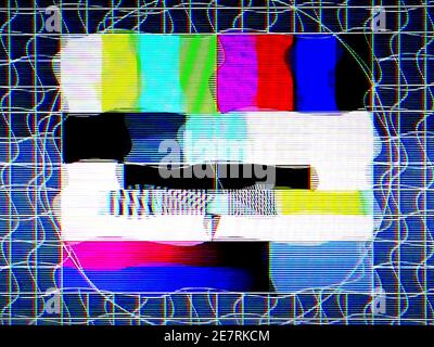 Modèle de test TV généré par un Monoscope avec une tension de bruit Effet – photo originale d'un téléviseur d'époque Banque D'Images