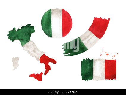 Drapeau italien. Illustration aquarelle dessinée à la main isolée sur fond blanc Banque D'Images
