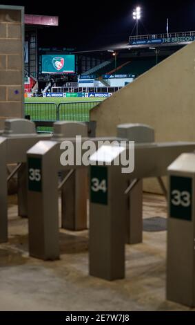 Vue générale à l'extérieur du stade Mattioli Woods Welford Road, avant un match de rugby Gallagher Premiership Round 7, le vendredi 29 janvier 2021, en L Banque D'Images