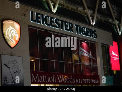 Vue générale à l'extérieur du stade Mattioli Woods Welford Road, avant un match de rugby Gallagher Premiership Round 7, le vendredi 29 janvier 2021, en L Banque D'Images