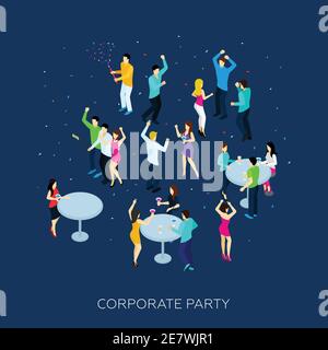 Concept de fête d'entreprise avec personnes isométriques buvant et dansant vecteur illustration Illustration de Vecteur