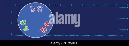 Connexion réseau globale. 4G 5G 6G symboles sur fond de cercle. Lignes de signal bleu clair de style graphique de carte de circuit imprimé à points et lignes. Communication Illustration de Vecteur