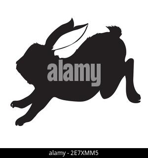 Silhouette d'animal de lapin, icône, symbole de signe de lapin vectoriel sur fond blanc. Illustration de Vecteur